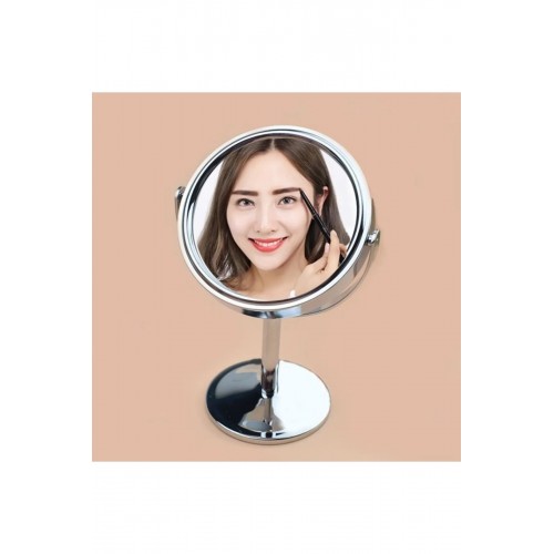 Yuvarlak Görünümlü 360° Dönebilen Büyüteçli Taşıması Kolay Krom Çift Taraflı Mini Ayna 15x8cm