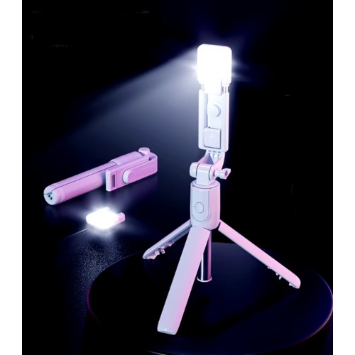 S03 Led Işıklı Tripod Bluetooth Kumandalı Üçü Birarada Selfie Çubuğu Monopod ( PEMBE )