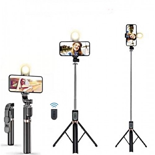 K9 Led 3in1 Led Işıklı Bluetooth Kumandalı 170 Cm Tripod Telefon Tutuculu Selfie Çubuğu + Tripodu K9LED
