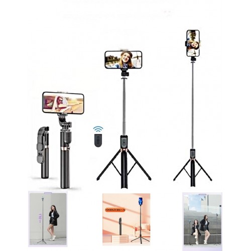 K9 2in1 Bluetooth Kumandalı 170 Cm Tripod Telefon Tutuculu Selfie Çubuğu Telefon Tripodu