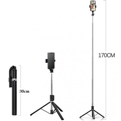 K9 2in1 Bluetooth Kumandalı 170 Cm Tripod Telefon Tutuculu Selfie Çubuğu Telefon Tripodu