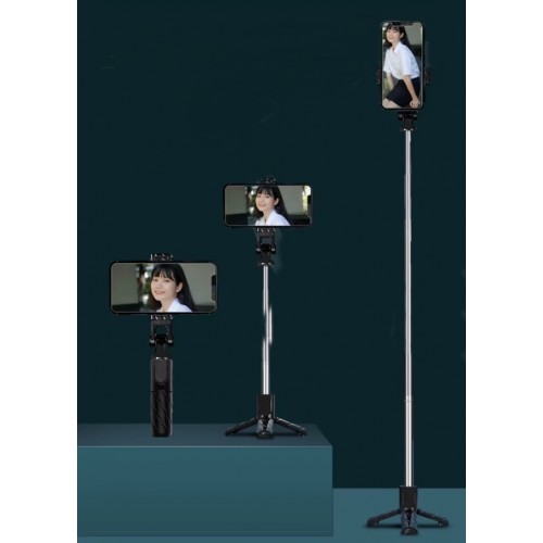 K03 Siyah Kablosuz Kumandalı Telefon Selfie Çubuğu Monopod Ayaklı Tripod Bluetooth Dikey veya Yatay Telefonu Koyabilirsiniz