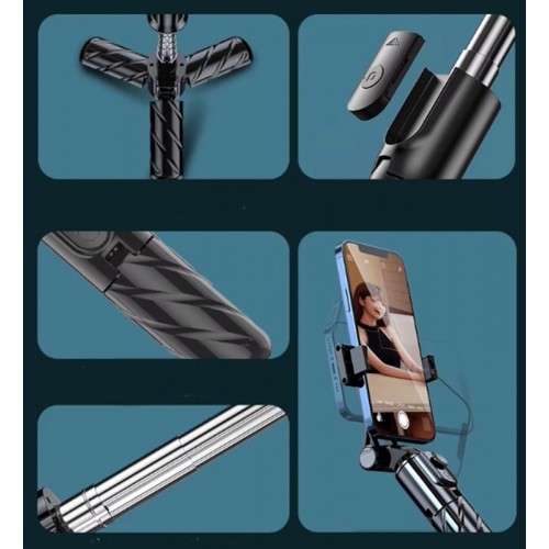 K03 Siyah Kablosuz Kumandalı Telefon Selfie Çubuğu Monopod Ayaklı Tripod Bluetooth Dikey veya Yatay Telefonu Koyabilirsiniz
