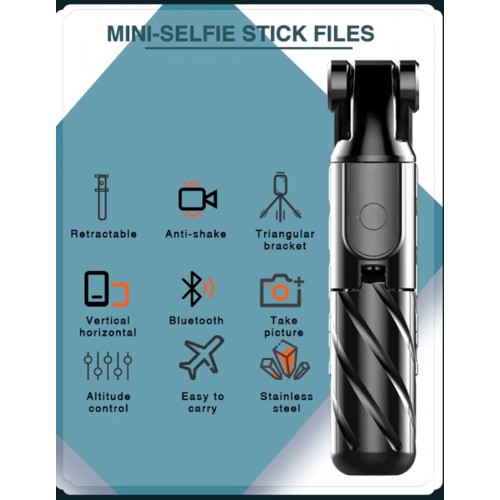 K03 Siyah Kablosuz Kumandalı Telefon Selfie Çubuğu Monopod Ayaklı Tripod Bluetooth Dikey veya Yatay Telefonu Koyabilirsiniz