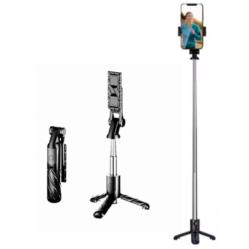 K03 Siyah Kablosuz Kumandalı Telefon Selfie Çubuğu Monopod Ayaklı Tripod Bluetooth Dikey veya Yatay Telefonu Koyabilirsiniz