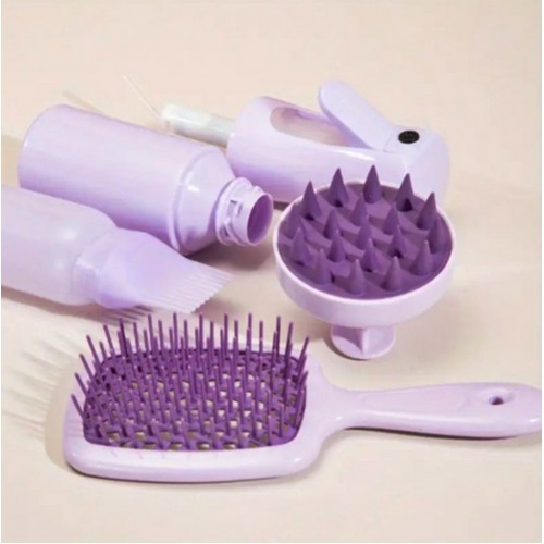 gaman 4 in 1 Saç Bakım Sprey Şişesi+Saç Bakım Yağı Uygulama Şişesi+Masaj Tarağı+Saç Açıcı Hollow Tarak Set  (( MOR ))