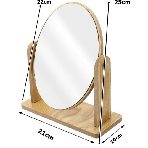 Makyaj Aynası Ahşap Masa Aynası Oval Ayarlanabilir Makeup Mirror Büyük Boy 22Cm