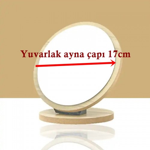Masaüstü Ayna Eğimi Ayarlanabilir Menteşeli Yuvarlak Görünümlü Ahşap Makyaj Cilt Bakımı Ayna no:3