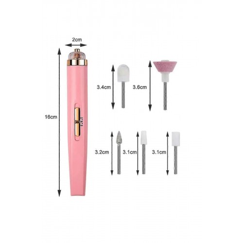Manikür-Pedikür Tırnak Törpüsü Işıklı ve USB Şarjlı 5 Başlıklı -El,Ayak Bakımı