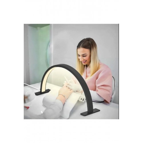 Masa Üstü 16inç Yarım Ay Ring Light Stand Güzellik Solunu Led Işık Tırnak-Kirpik-Manikür Işık SİYAH