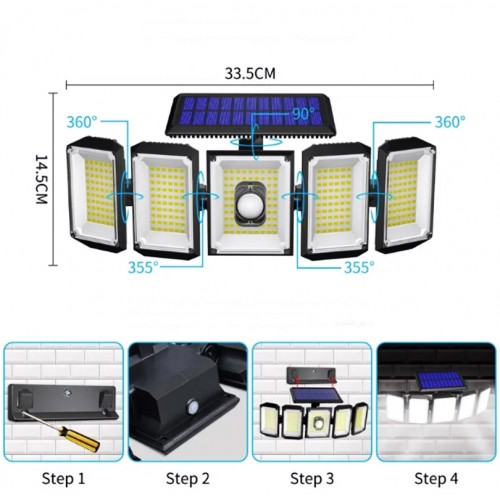 300 Led Güneş Enerjili 3 Mod Kumandalı 3 Metre Kablolu Kaliteli Sensörlü Solar Sokak Lambası