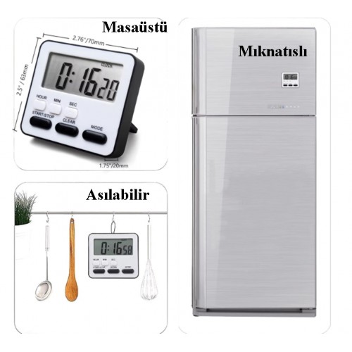 Zk-2206 Alarmlı Dijital Öğrenci Sınav Kronometresi 24 Saat İleri ve Geri Sayım Cihazı Saat + Alarm ( Beyaz-Siyah)