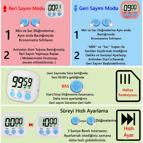JS-188 Mini Dijital Öğrenci Sınav Kronometresi 100Dk İleri veya Geri Sayım Cihazı - 2 Kademeli Kronometre ( MAVİ )