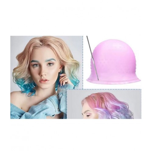 Kolay Uygulanan Pembe Delikli Silikon Saç Boyama Bonesi+Tığ ile Birlikte Röfle Bonesi ( PEMBE )