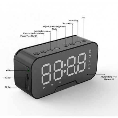 K-10 Bluetoothlu Mp3 Müzik Çalar Fm Radyolu - Alarmlı Dijital Masa Saati / Termometre Özellikli