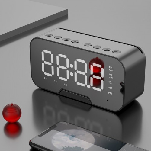 K-10 Bluetoothlu Mp3 Müzik Çalar Fm Radyolu - Alarmlı Dijital Masa Saati / Termometre Özellikli