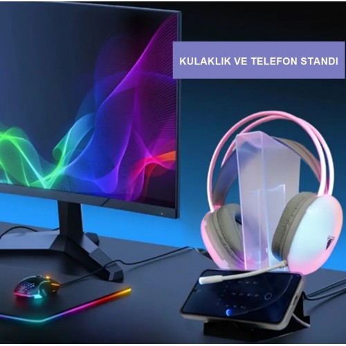 GM-01 Siyah RGB Işıklı Gaming Oyuncu Kulaklık Standı
