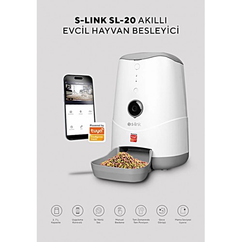 S-Link Swapp Sl-20 720p Hd Kameralı Akıllı Evcil Hayvan Besleyici Wi-fi Tuya Destekli