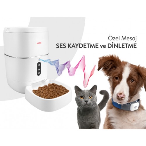 Umie Sesli Mesaj Otomatik Akıllı Mama Kabı Uzaktan Kontrollü Kedi Köpek Besleyici