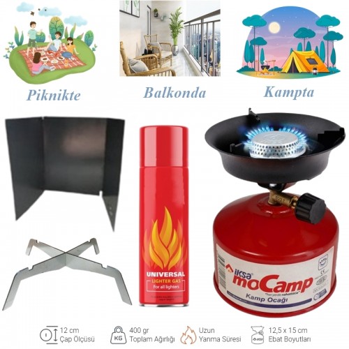 PRO SET Kırmızı Taşınabilir Ocak Iksa Mocamp Çakmak Gazlı Pratik Kamp Ocağı Yeni Model Devrilmez Tasarım Metal