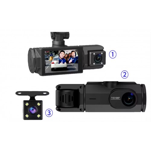 S-2 1080p Araç içi Kamera 3 Kameralı ( Ön Görüş-Geri görüş - İç veya Yan Görüş ) Gece Görüş