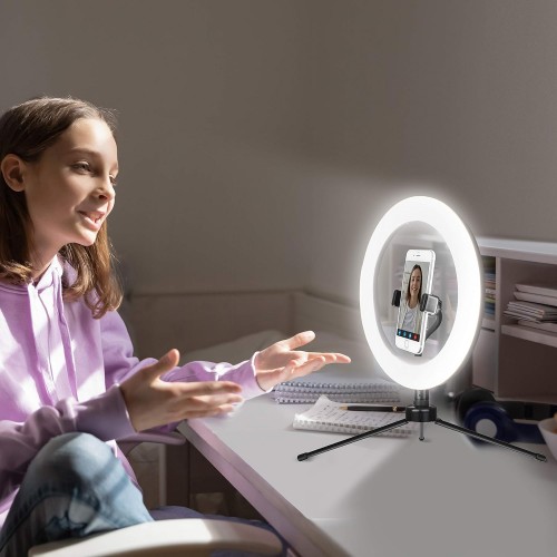 Tripodlu Youtuber Selfie Led Işıklı Masaüstü Tripod 10 Inç(26 CM) Kuaför Makyaj Işığı Tiktok Işığı 9 Farklı Yanma Modu