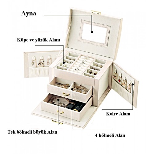 MK-28 Premium Kilitlenebilir Mücevher Takı Kutusu Yüzük - Altın - Bilezik - Küpe - Kolye - Mücevher Kutusu