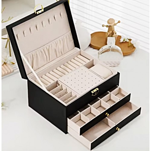 MK-24 2 Çekmeceli 3 Katlı Mücevher-Altın-Yüzük-Kolye Saklama Premium Mücevher Takı Kutusu & Organizeri