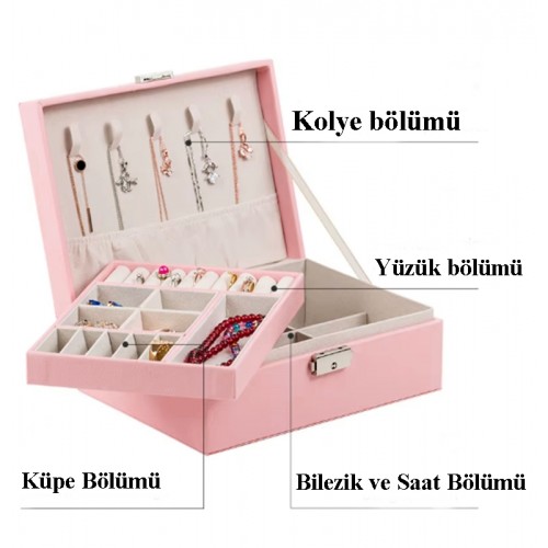 MK-26 3 Bölmeli Lüks Mücevher Düzenleyici Takı Kutusu Yüzük Kolye Küpe Bileklik Organizeri