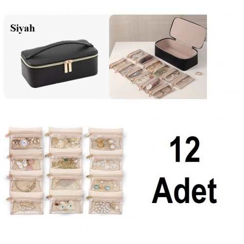 Nwn-6 Takı ve Altın Kutusu - Mücevher Kutusu Taşınabilir Takı Saklama Kutusu + 12 Adet Kese Hediye
