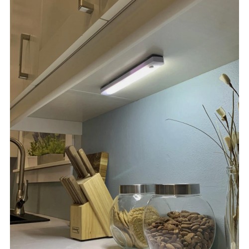 Beyaz Cob Led Mutfak-Dolap İçi Aydınlatma 19CM Mıknatıslı Kolay Sabitlenebilir 3xAAA Pil ile Çalışır