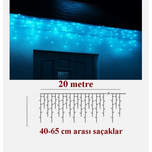 20 Metre Saçaklı Led Işık 8 animasyonlu ' Birbirine eklenebilir ' ( Dubleks ve Villa Merdiven Ledi ) TURKUAZ RENK