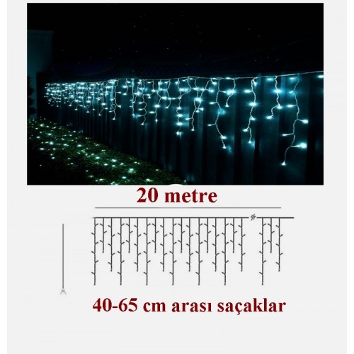 20 Metre Saçaklı Led Işık 8 animasyonlu ' Birbirine eklenebilir ' ( Dubleks ve Villa Merdiven Ledi ) TURKUAZ RENK