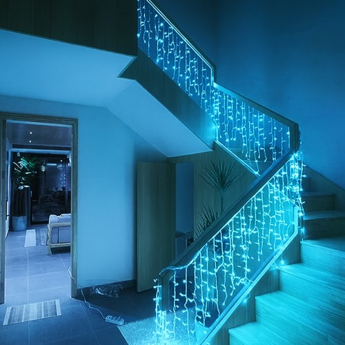 20 Metre Saçaklı Led Işık 8 animasyonlu ' Birbirine eklenebilir ' ( Dubleks ve Villa Merdiven Ledi ) TURKUAZ RENK