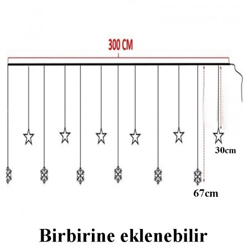 Kar Tanesi Saçaklı Dekoratif Gün Işığı Led 3 Metre Parti Kutlama Dekor Süsleme Yılbaşı Led 8 Animasyonlu ( Birbirine Eklenebilir )