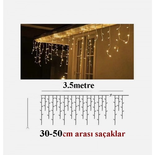 8 Animasyonlu 144 Led 36 Saçaklı Dekoratif Perde Led Aydınlatma İç/dış Mekan 3.5 Metre Saçak Led Işık Gün Işığı