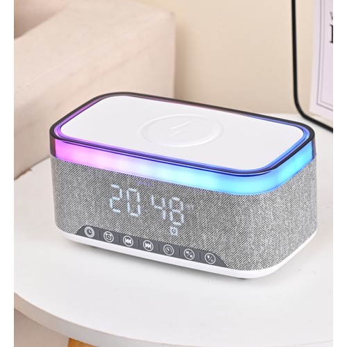 Jedel Masa Saati - Gece Lambası - Çalar Saat - Bluetooth Hoparlör Kablosuz Şarj Etme Özellikli