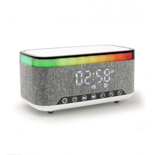 Jedel Masa Saati - Gece Lambası - Çalar Saat - Bluetooth Hoparlör Kablosuz Şarj Etme Özellikli