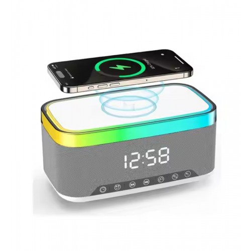 Jedel Masa Saati - Gece Lambası - Çalar Saat - Bluetooth Hoparlör Kablosuz Şarj Etme Özellikli