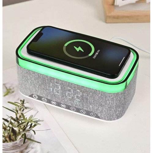 Jedel Masa Saati - Gece Lambası - Çalar Saat - Bluetooth Hoparlör Kablosuz Şarj Etme Özellikli