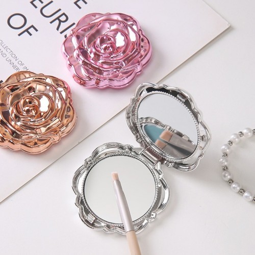 Gül Tasarımlı Çanta/Cep Aynası - Katlanabilir, Mini Boy, Taşınabilir, Makyaj Aynası, 6cm