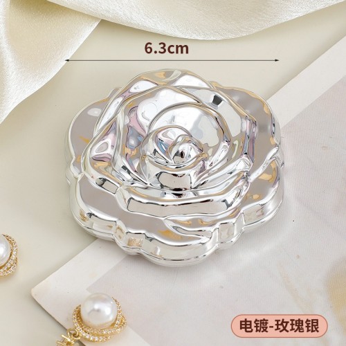 Gül Tasarımlı Çanta/Cep Aynası - Katlanabilir, Mini Boy, Taşınabilir, Makyaj Aynası, 6cm
