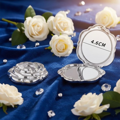 Gül Tasarımlı Çanta/Cep Aynası - Katlanabilir, Mini Boy, Taşınabilir, Makyaj Aynası, 6cm