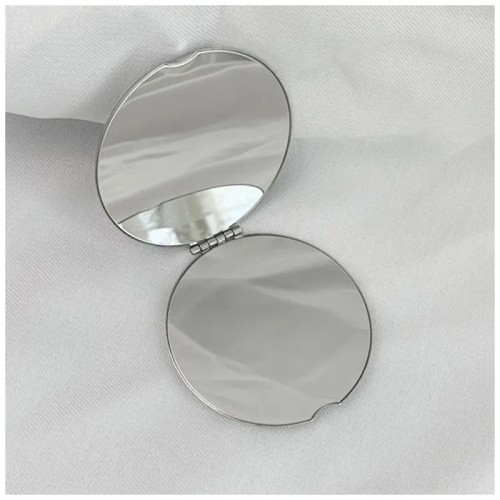 Yuvarlak Metal Cep Aynası - Katlanabilir, Çift Taraflı, Mini Makyaj Aynası, 6 cm