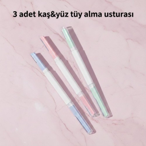 3 Adet Kapaklı Kaş & Yüz Tüy Alma Bıçağı - Hassas Ciltler İçin Pratik Kaş Usturası