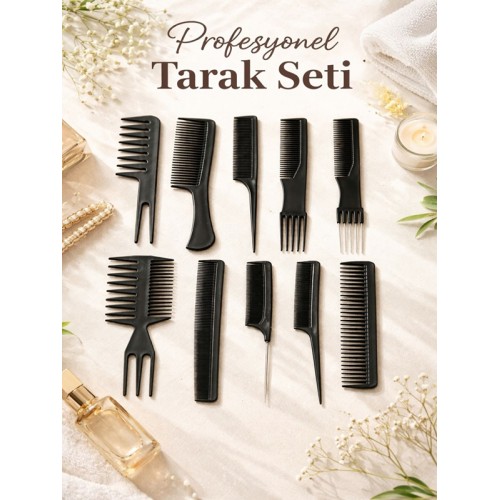 Mükemmel Saç Tarağı Seti 10'lu - Kuaför Tipi Kesim, Fön, Şekillendirme ve Ayırma İçin Tam Set