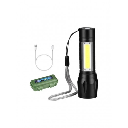 Süper Parlak 3 Fonksiyonlu USB Şarjlı Flaşörlü LED El Feneri Acil Durum-Kamp Feneri 5W Polis Feneri