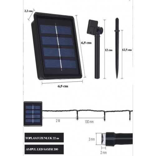 22 Metre 200LED Solar Lamba Güneş Enerjili Günışığı Led Işık Zinciri Bahçe Aydınlatma Parti Süs Ledi