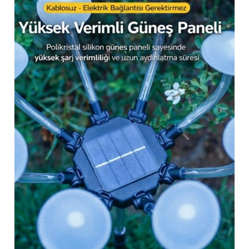 Solar 8 Mantarlı Led Güneş Enerjili Kazıklı Bahçe Lambası Bahçe Çim Peyzaj Dekorasyon Lambası