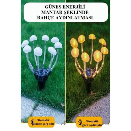 Solar 8 Mantarlı Led Güneş Enerjili Kazıklı Bahçe Lambası Bahçe Çim Peyzaj Dekorasyon Lambası